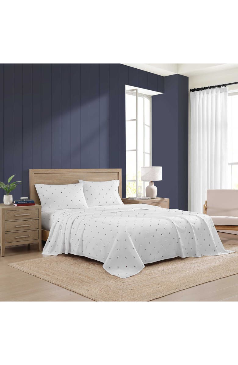 Tommy Hilfiger Anchor & Flag Cotton Percale Sheet Set, Alternate, color, White/ Dark Blue