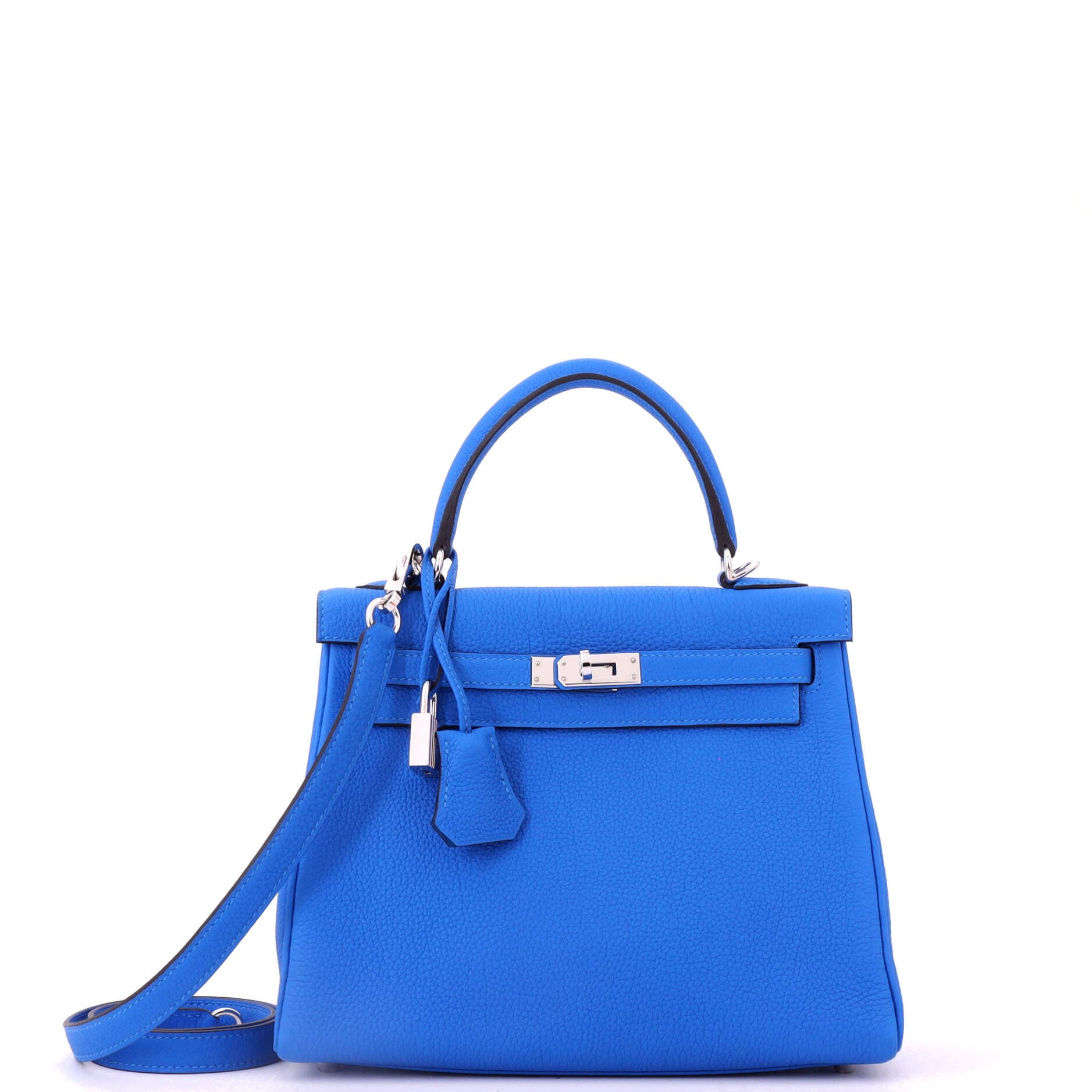 Pre-Owned Hermes Kelly Handbag Blue Togo with Palladium Hardware 25, Main, color, New Bleu Hydra