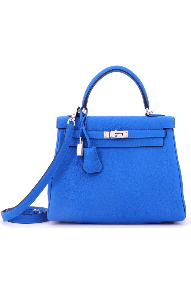 Pre-Owned Hermes Kelly Handbag Blue Togo with Palladium Hardware 25, Main, color, New Bleu Hydra