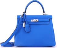 Pre-Owned Hermes Kelly Handbag Blue Togo with Palladium Hardware 25