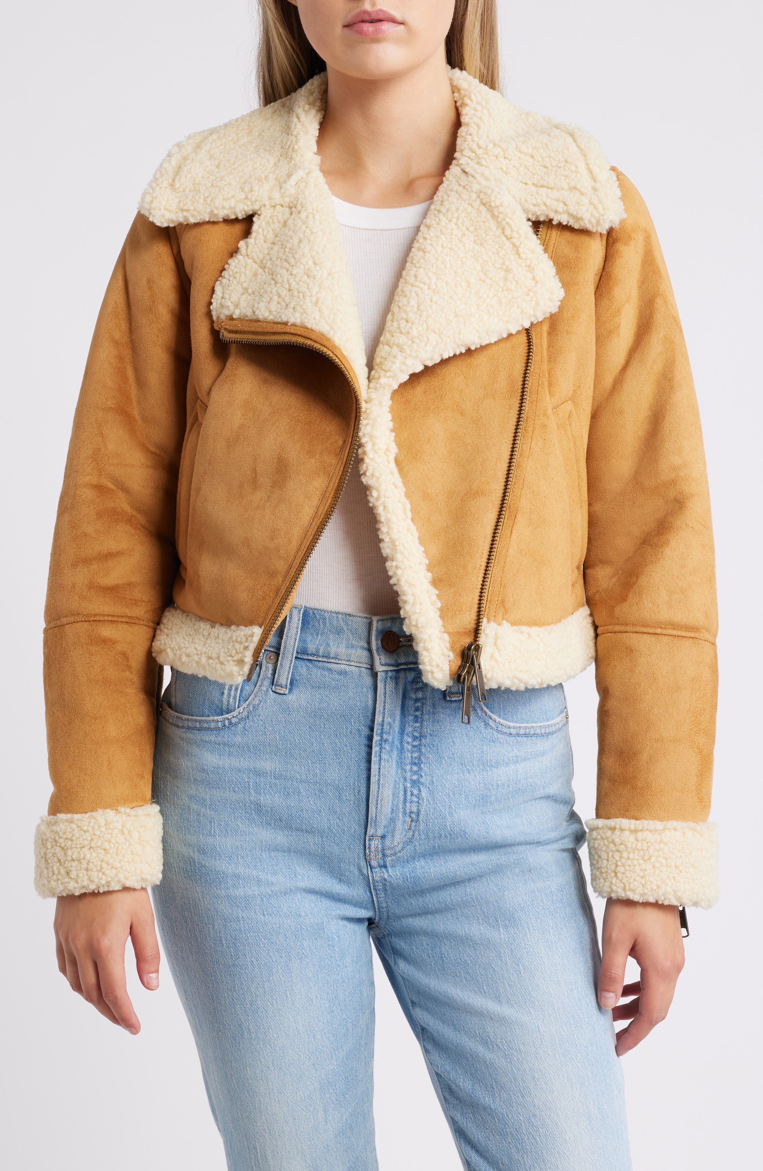Marine Layer Faux Suede & High Pile Fleece Moto Jacket