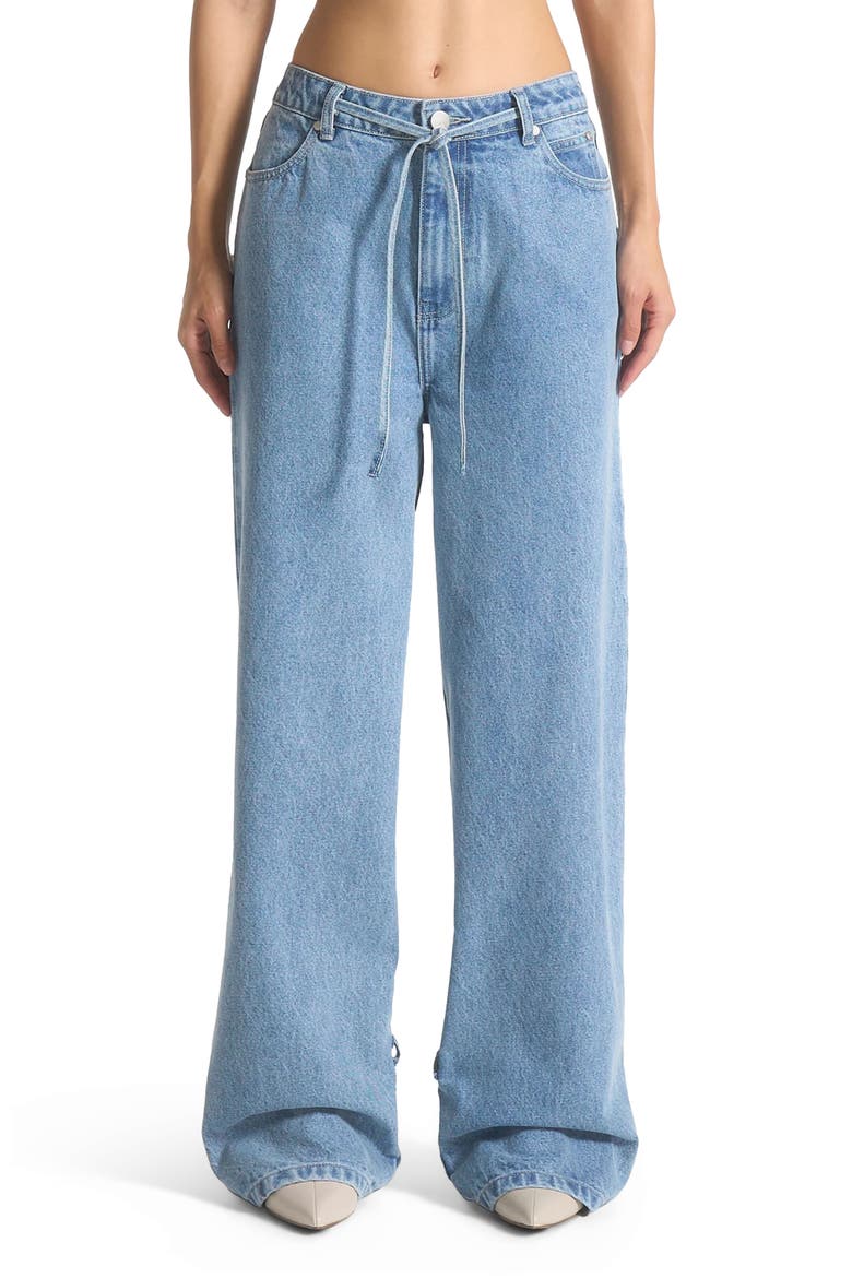 Faye Wide Mid Rise Jeans with Tie Waist, Main, color, Mid Blue