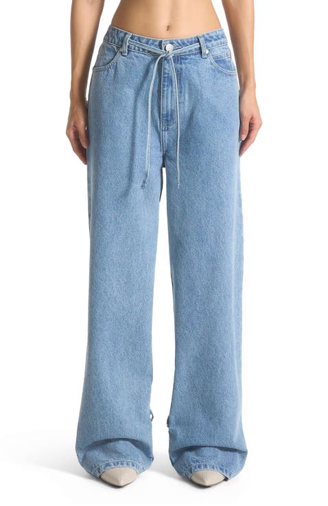 Faye Wide Mid Rise Jeans with Tie Waist