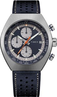 Timex® Legacy Tonneau Chronograph Leather Strap Watch, 42mm