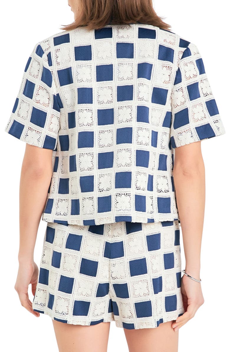 English Factory Crochet Lace Patchwork Short Sleeve Button-Up Shirt, Alternate, color, 