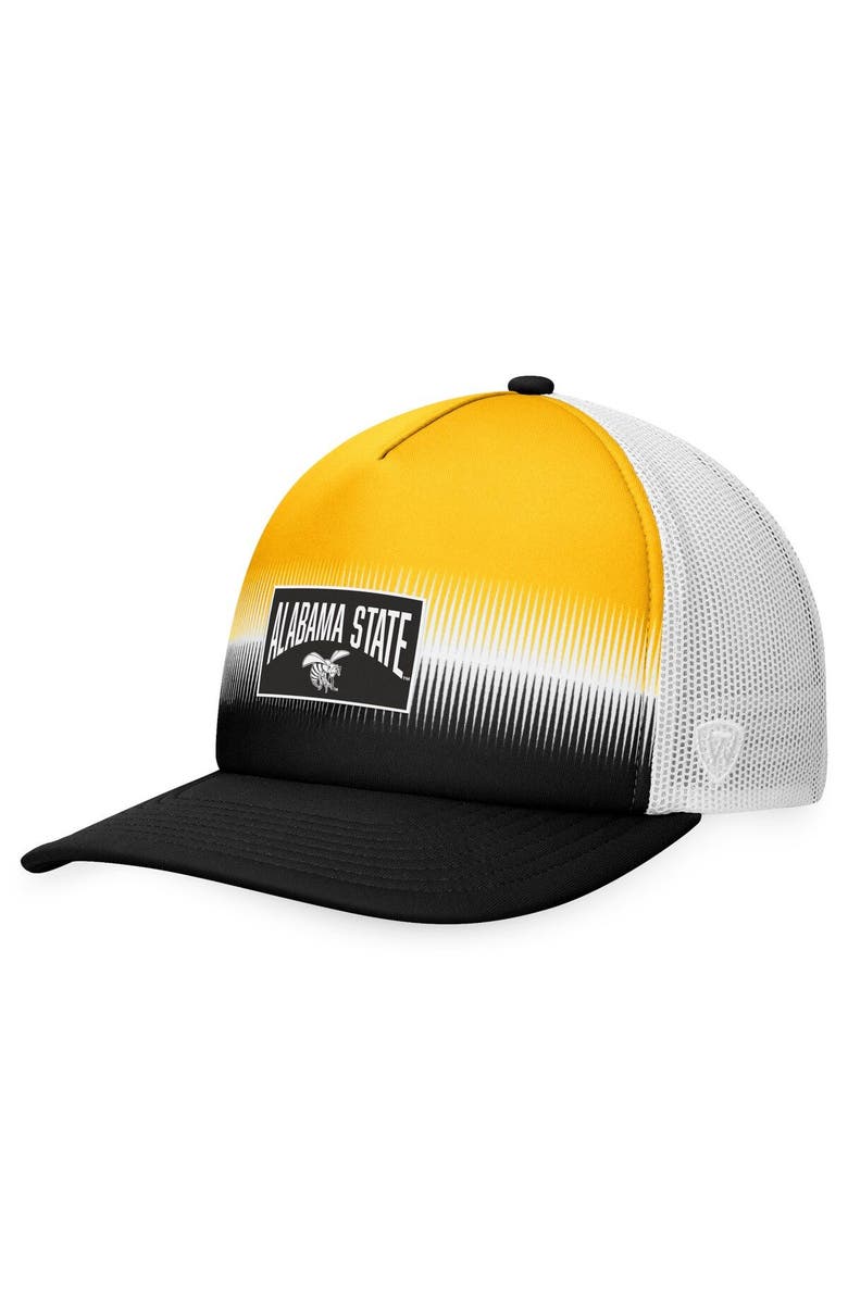 TOP OF THE WORLD Men's Top of the World Black/Gold Alabama State Hornets Daybreak Foam Trucker Adjustable Hat, Main, color, Black