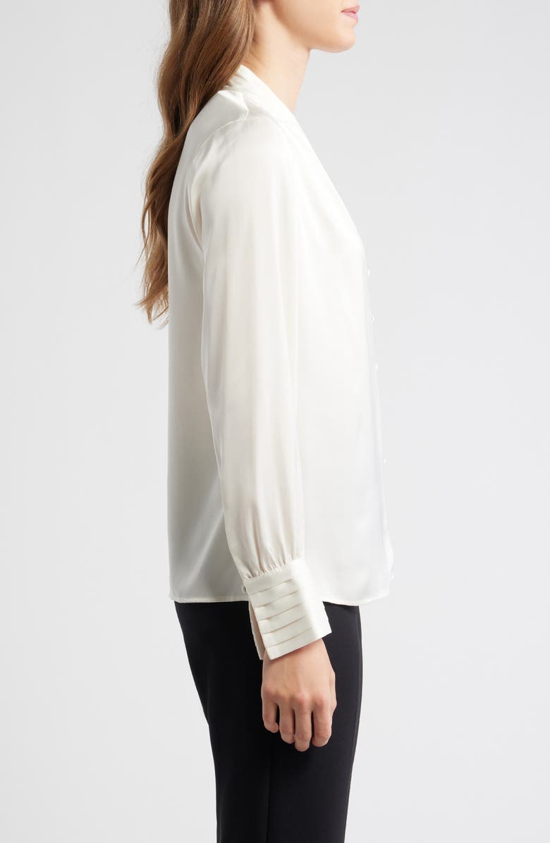 Anne Klein Pleat Front V-Neck Button-Up Shirt, Alternate, color, Eclair