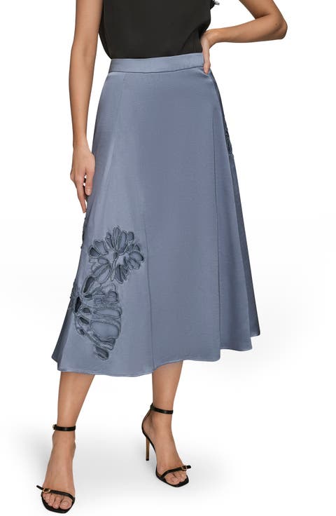 Sequin Floral A-Line Midi Skirt