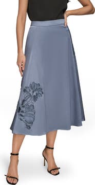Donna Karan New York Sequin Floral A-Line Midi Skirt