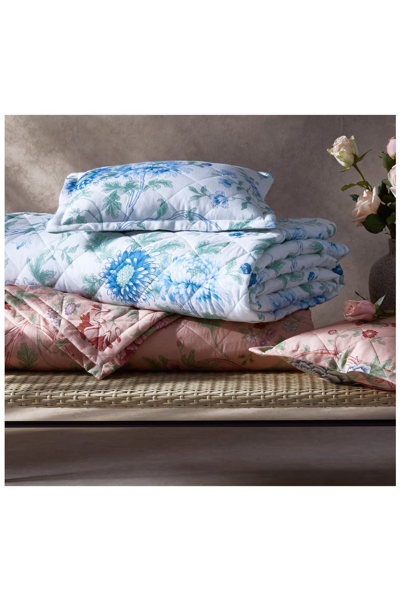 Simone Floral Print Linen Flat Sheet, Alternate, color, SEA