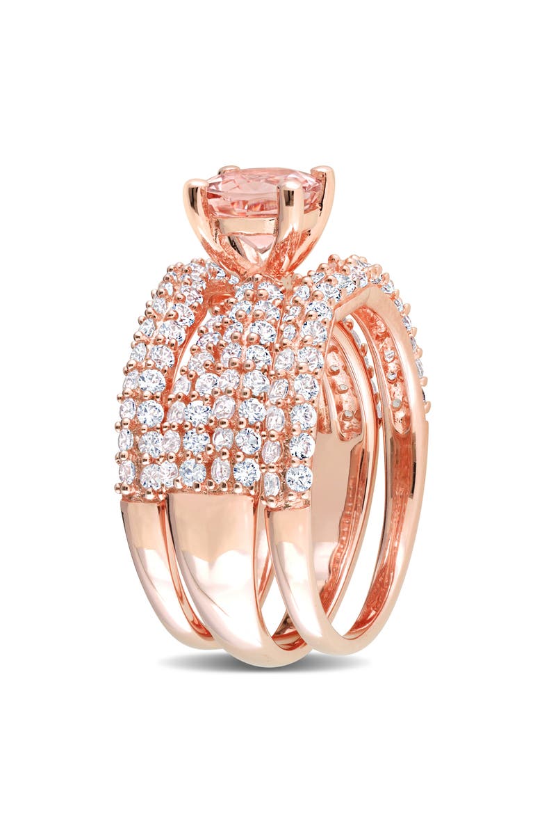 DELMAR Set of 3 Morganite & Lab Created White Sapphire Stackable Rings, Alternate, color, Pink