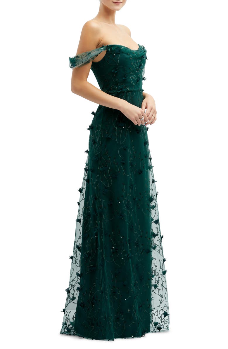 Dessy Collection 3D Embroidered Off the Shoulder Gown, Alternate, color, Evergreen