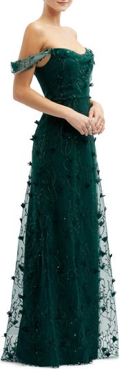 3D Embroidered Off the Shoulder Gown