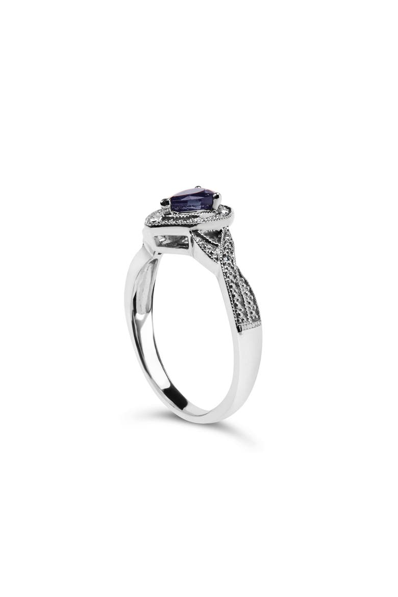 Silver Sapphire Gemstone with Diamond Accent Fashion Halo Ring, Alternate, color, White