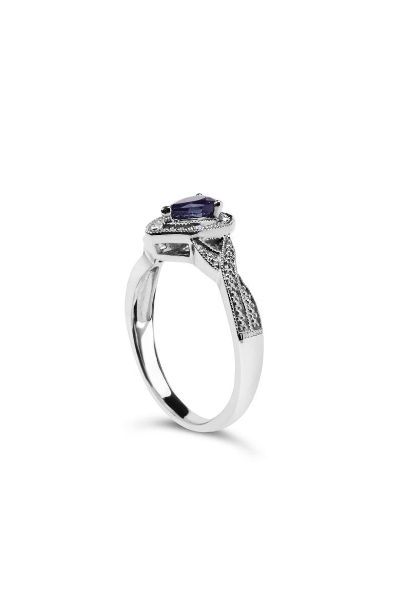 Haus of Brilliance Silver Sapphire Gemstone with Diamond Accent Fashion Halo Ring, Alternate, color, White