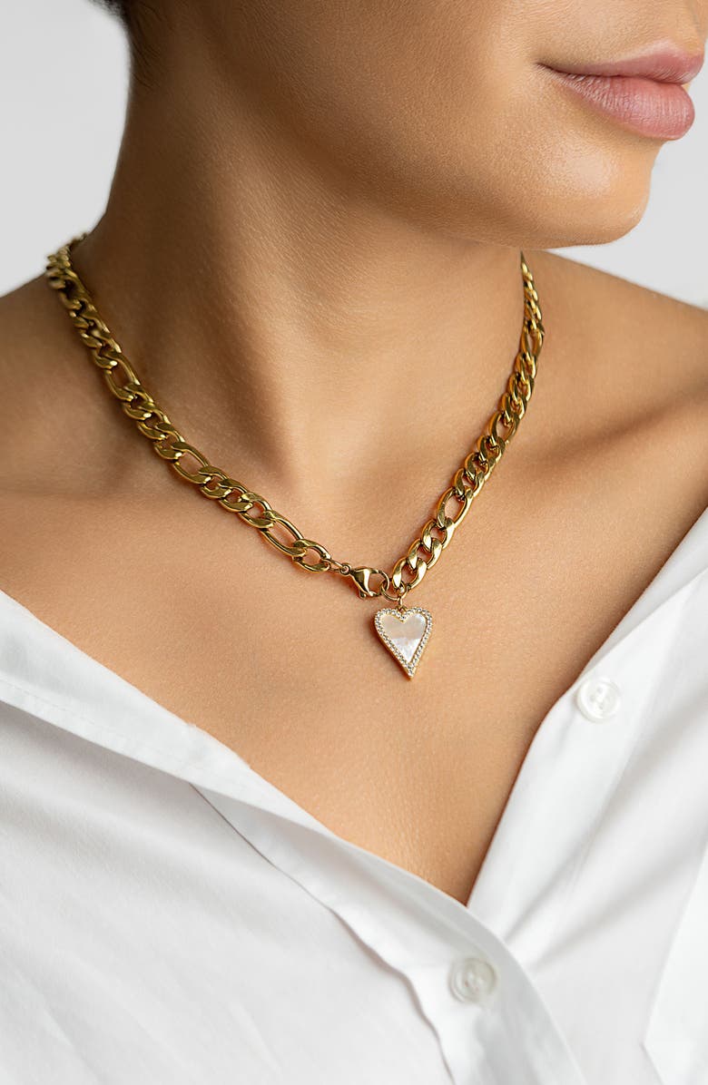 Adornia Heart Pendant Figaro Chain Necklace, Alternate, color, 