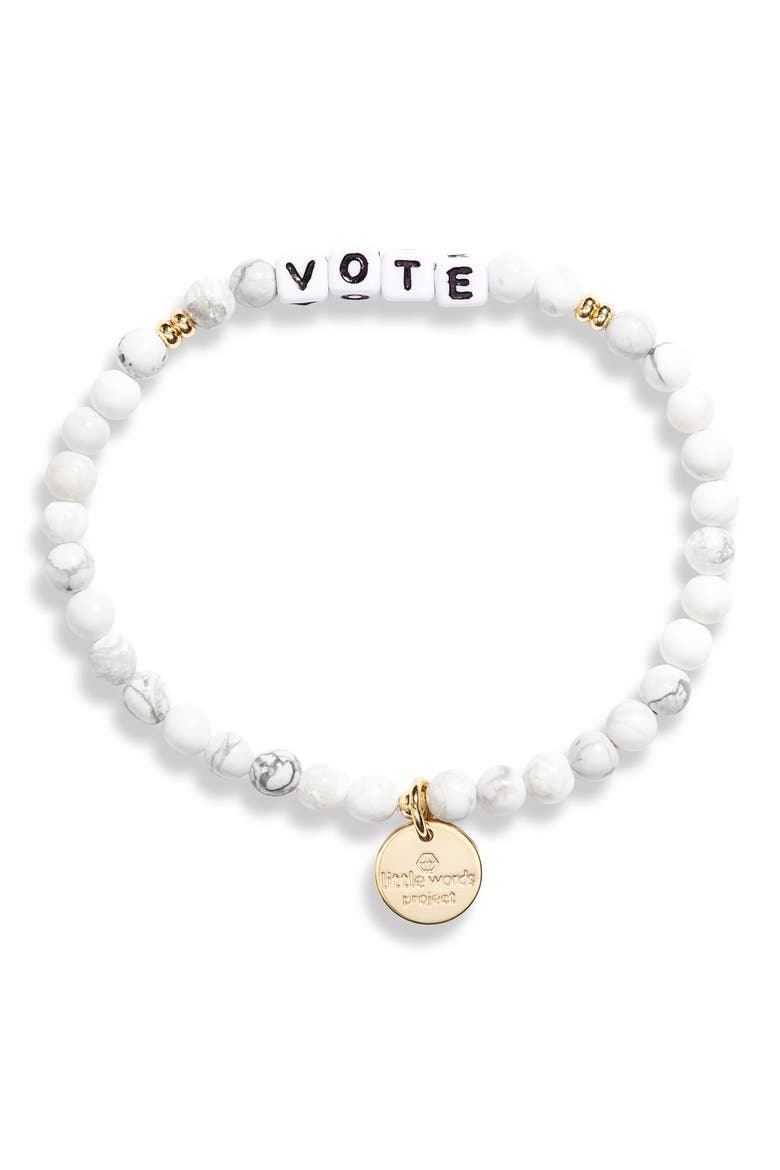 Vote Beaded Stretch Bracelet, Main, color, WHITE