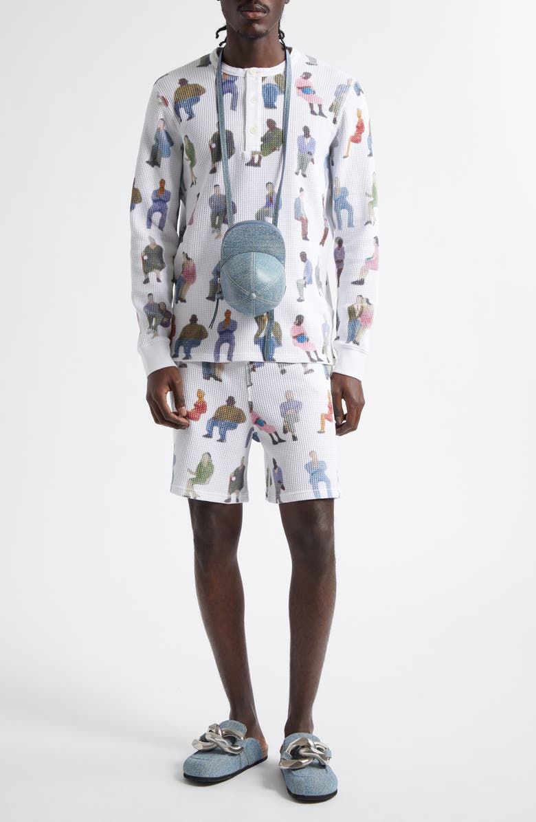 JW Anderson Printed Waffle Knit Cotton Shorts, Alternate, color, 