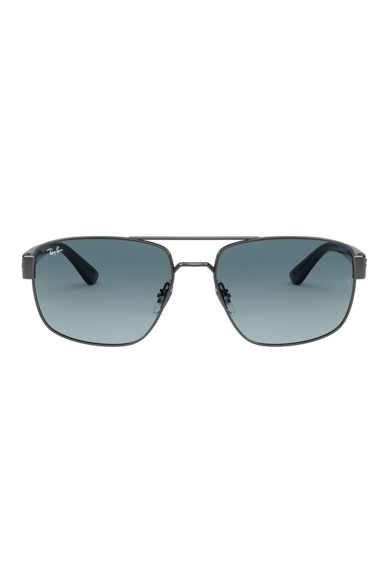60mm Gradient Rectangle Sunglasses, Main, color, GUNMETAL/ BLUE GRADIENT GREY