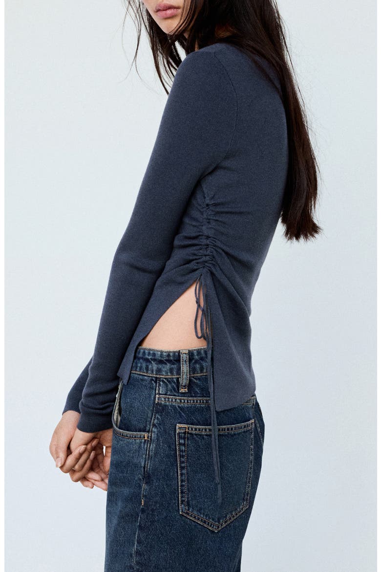 Ruched Fine Knit Sweater, Alternate, color, PETROL BLUE