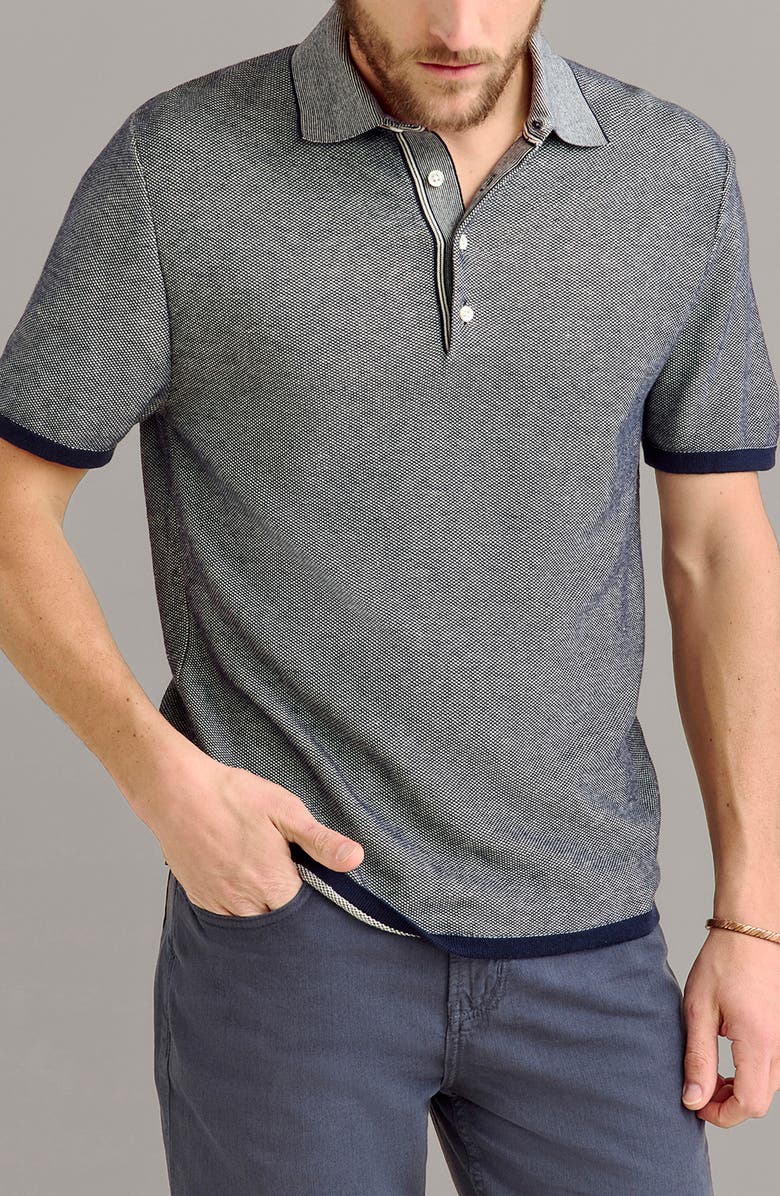 Billy Reid Bird's Eye Piqué Polo Sweater, Main, color, Carbon Blue/ Tinted White