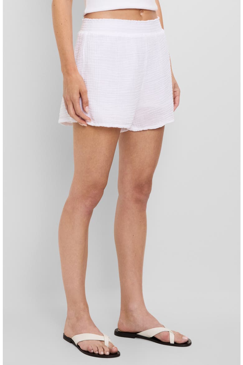 Alva Smocked Gauze Shorts, Alternate, color, WHITE
