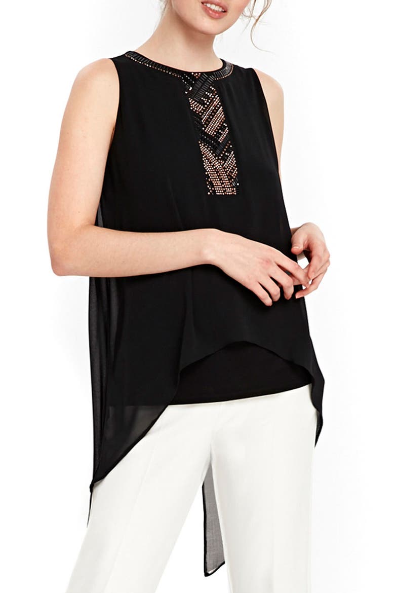 Embellished Overlay Top, Main, color, BLACK