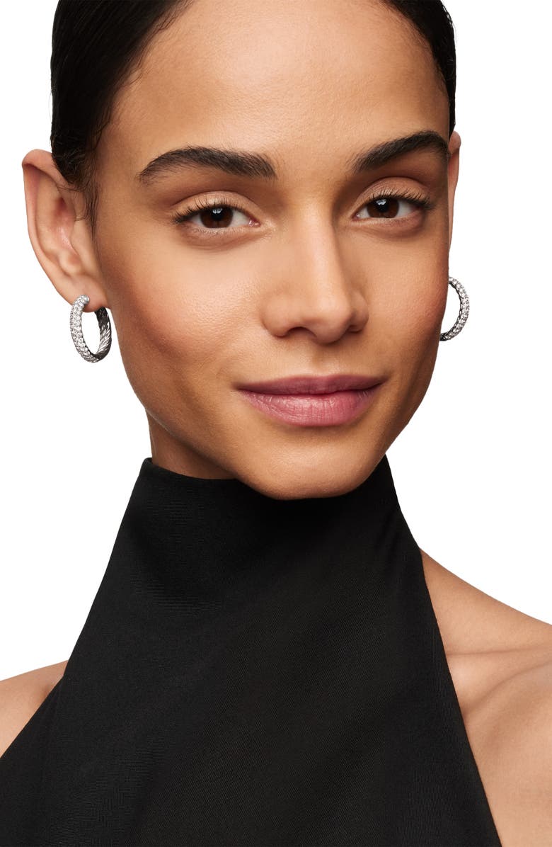 David Yurman Sculpted Cable Hoop Earrings in Sterling Silver with Pavé Diamonds, Alternate, color, Sterling Silver