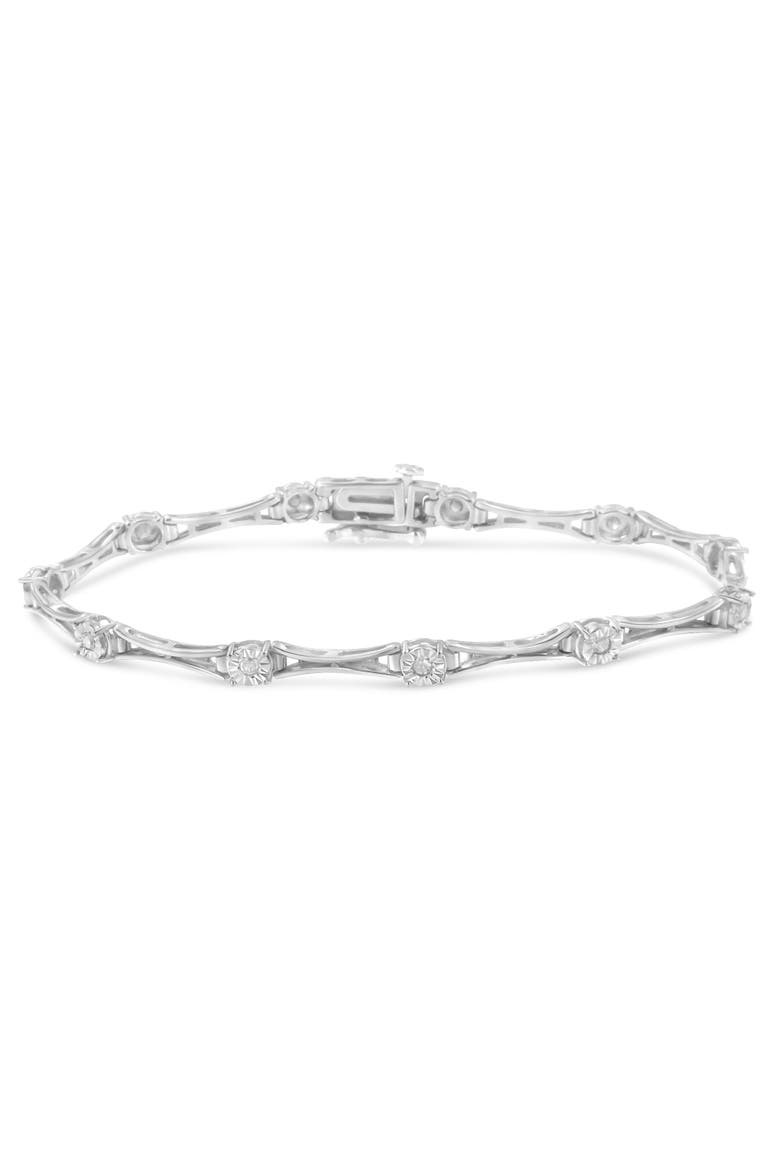 Silver 1/4 Cttw Diamond Miracle-Set Flared-Bar Link-Style Tennis Bracelet, Main, color, White