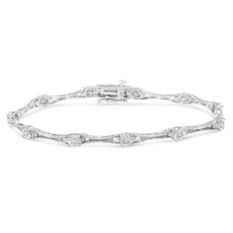 Silver 1/4 Cttw Diamond Miracle-Set Flared-Bar Link-Style Tennis Bracelet