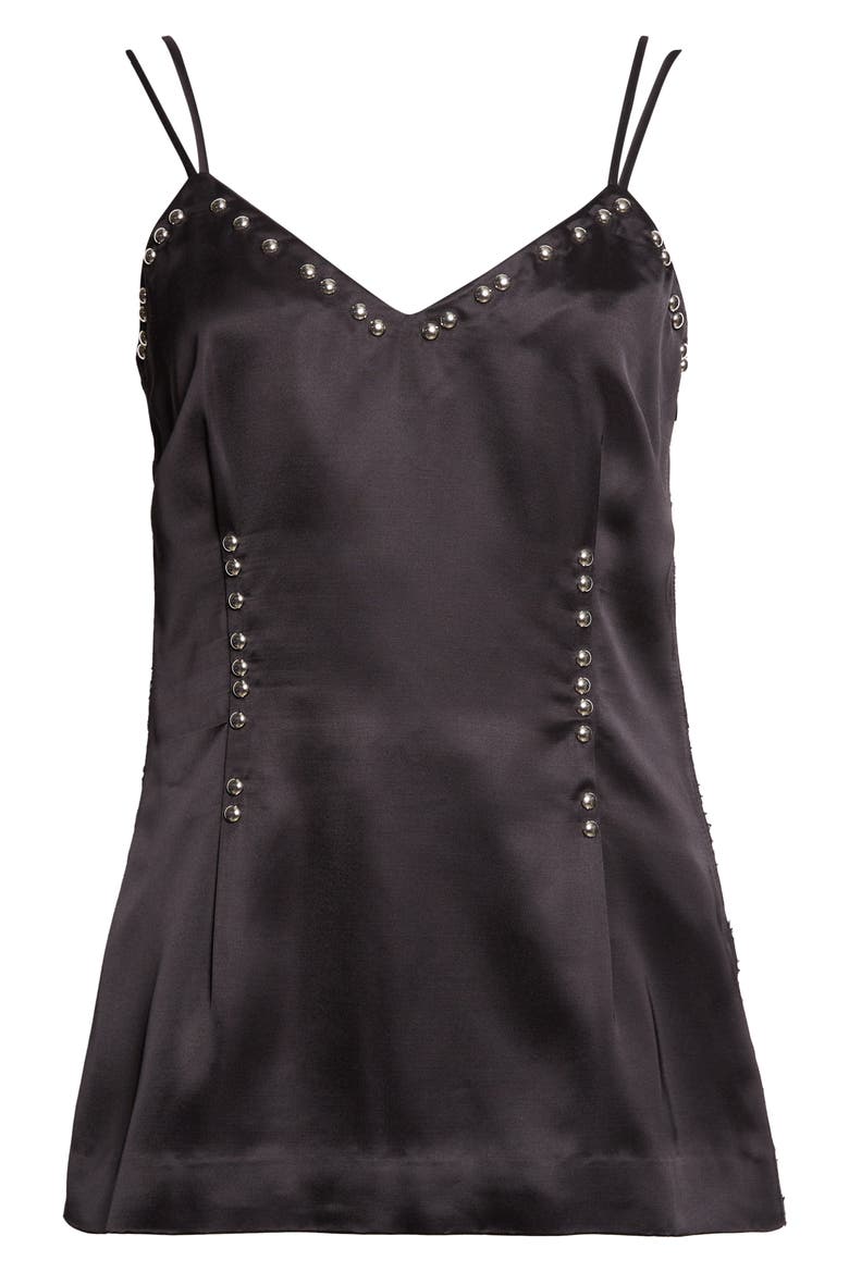 Iris Studded Frayed Satin Camisole, Alternate, color, BLACK