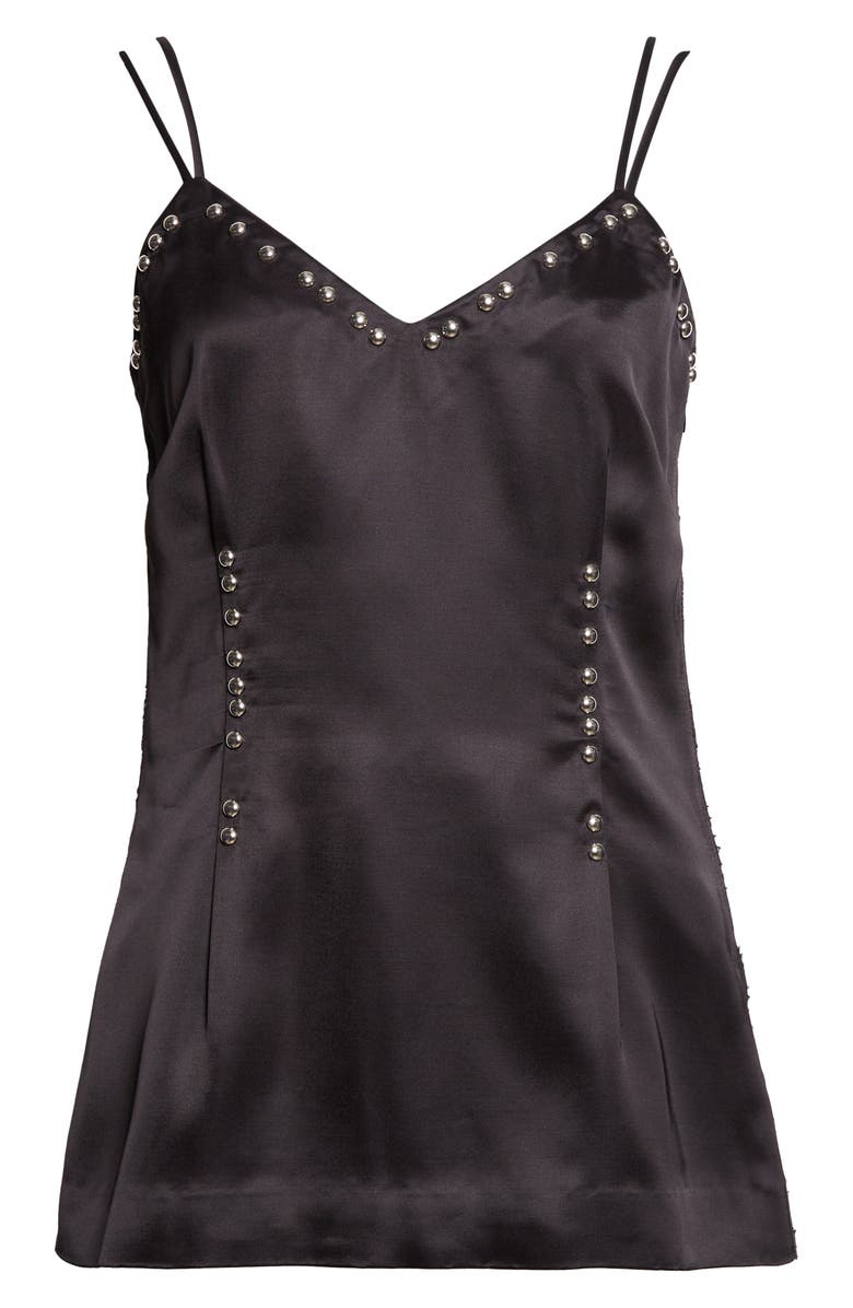 Wales Bonner Iris Studded Frayed Satin Camisole, Alternate, color, Black