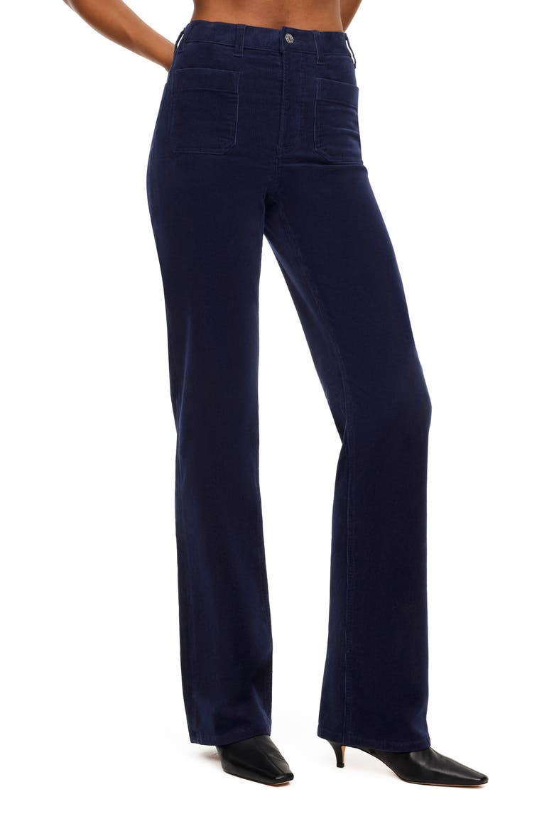 High Waist Patch Pocket Corduroy Bootcut Pants, Main, color, TIMELESS NAVY