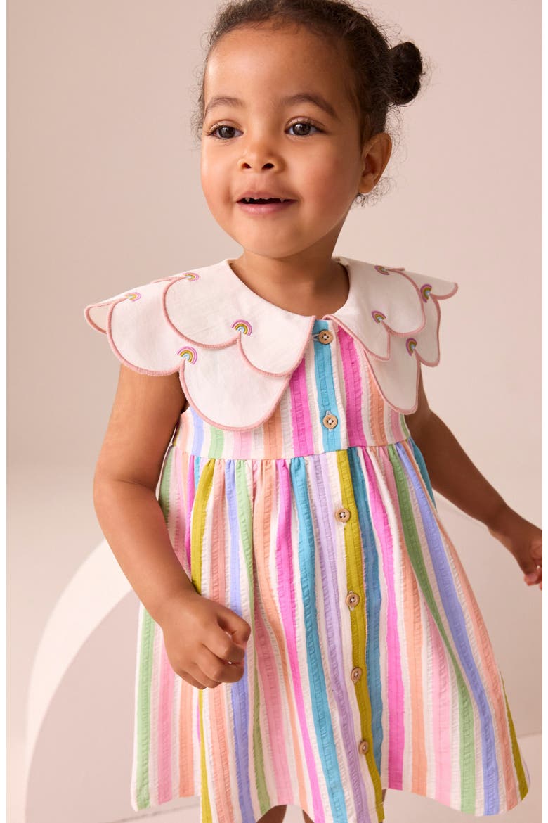 Kids' Rainbow Stripe Frill Collar Dress, Alternate, color, PINK