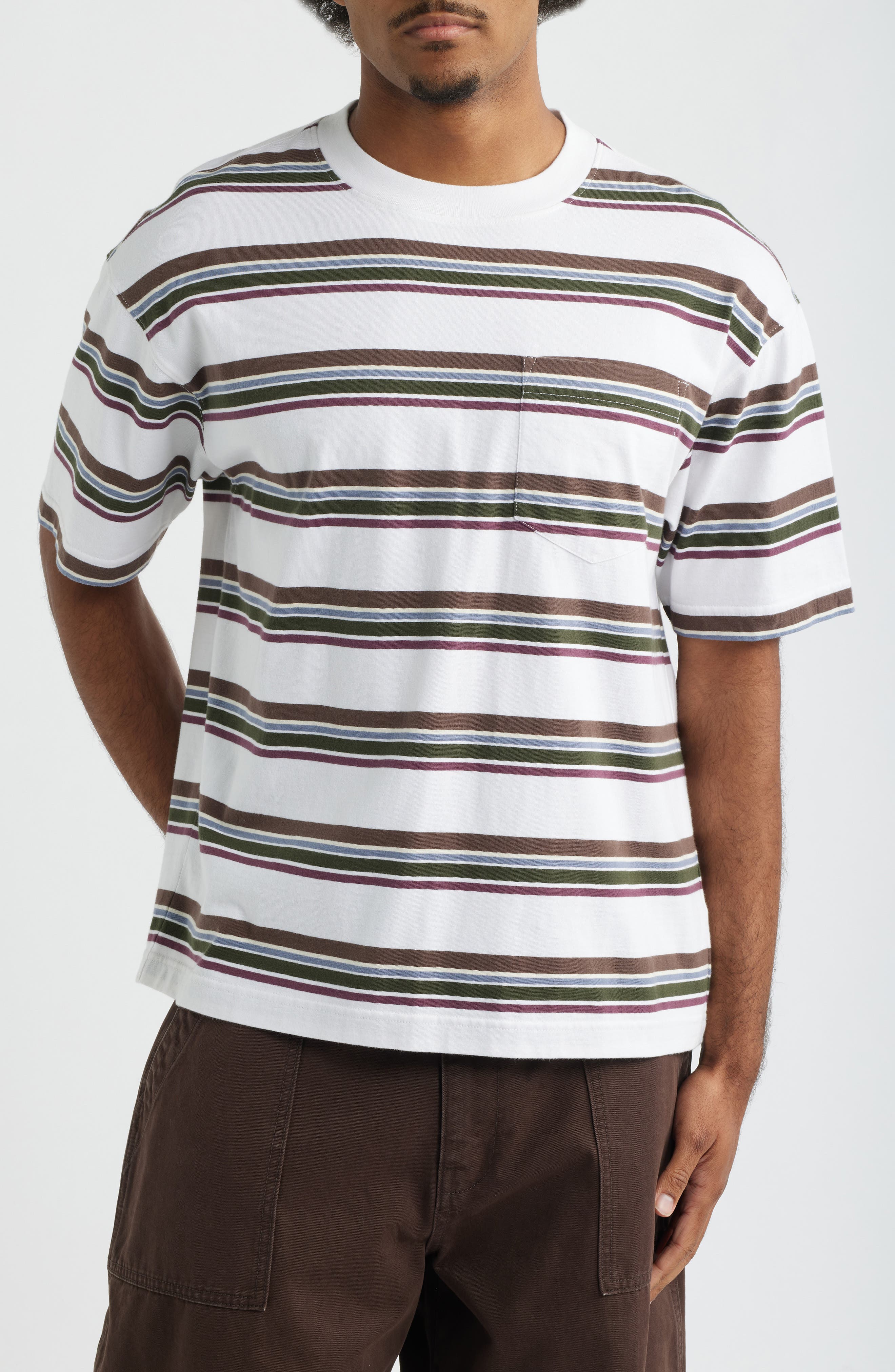 selected WHITE- BROWN RETRO STRIPE