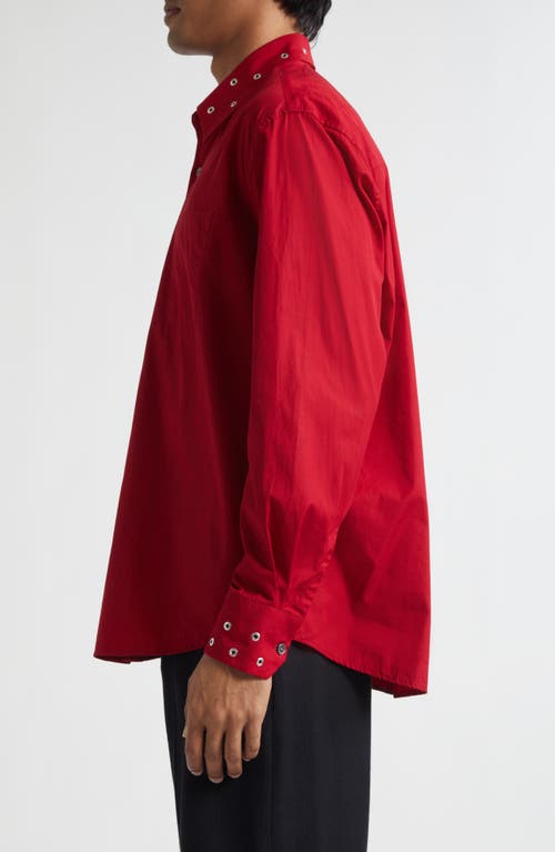 Our Legacy Above Grommet Detail Cotton Poplin Button-up Shirt In Red