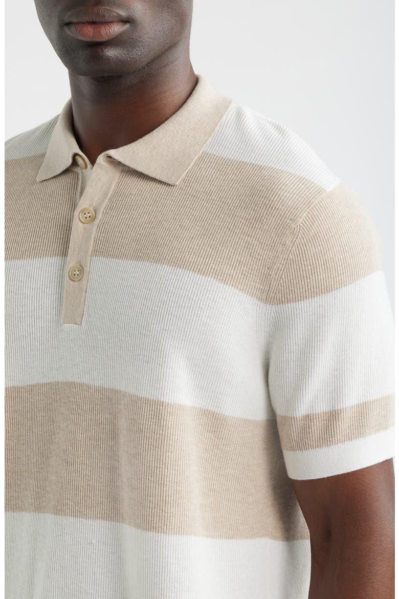 Stripe Rib Polo Sweater, Alternate, color, FLAX