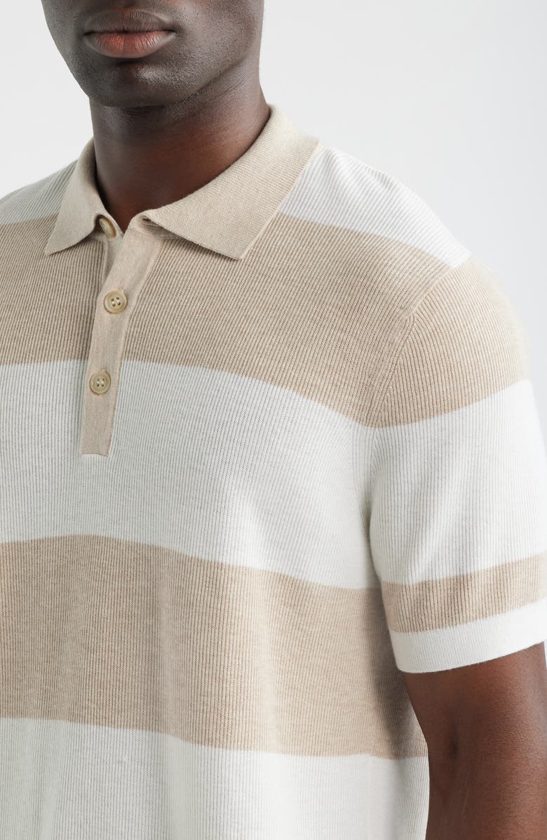 Scott Barber Stripe Rib Polo Sweater, Alternate, color, Flax