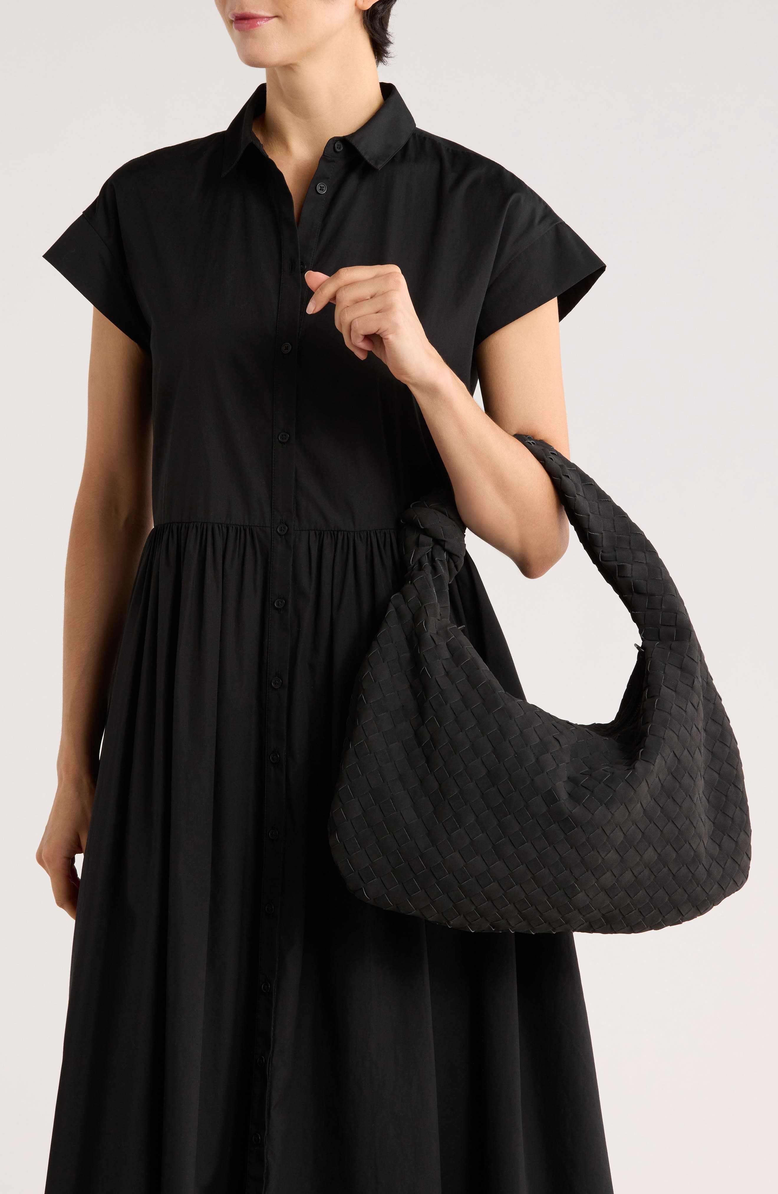 URBAN EXPRESSIONS HANDBAGS Woven Faux Suede Hobo Shoulder Bag, Alternate, color, Black