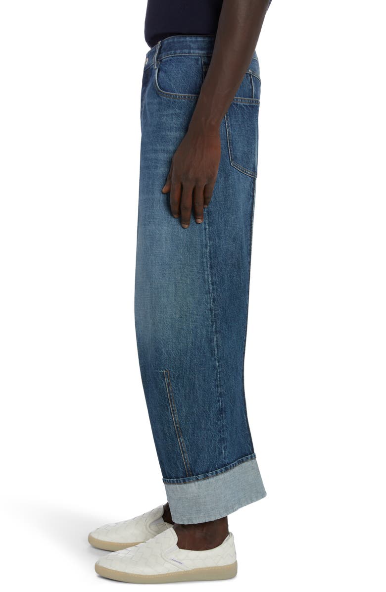 Bottega Veneta Curved Nonstretch Denim Jeans, Alternate, color, Mid Blue