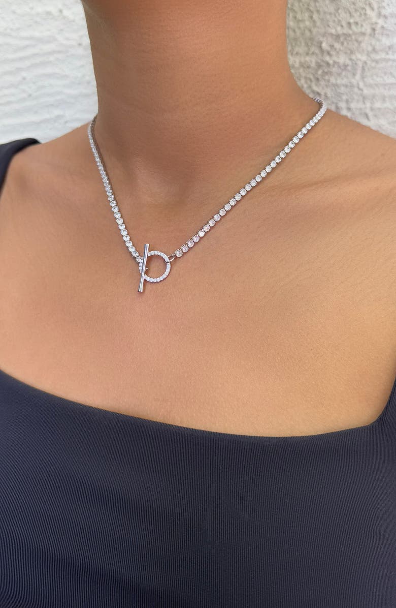 Adornia Crystal Toggle Tennis Necklace, Alternate, color, Silver