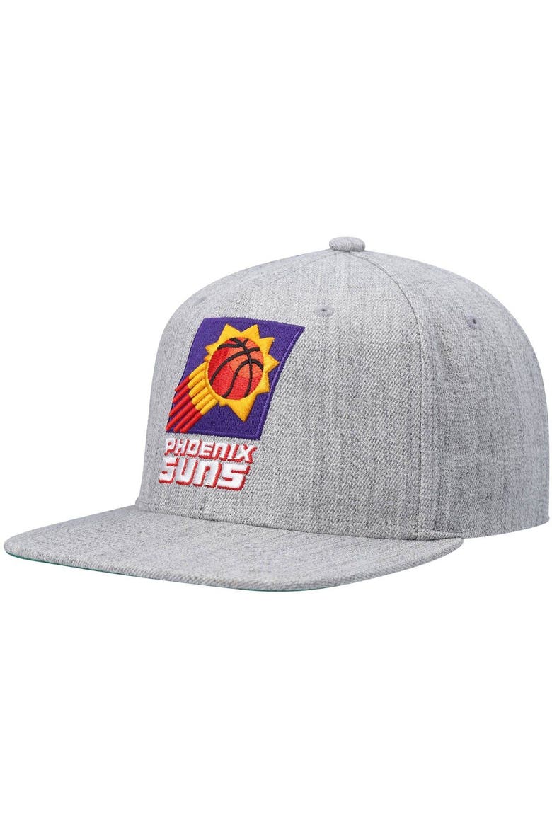 Men's Mitchell & Ness Heathered Gray Phoenix Suns Hardwood Classics Team 2.0 Snapback Hat, Main, color, Heather Gray
