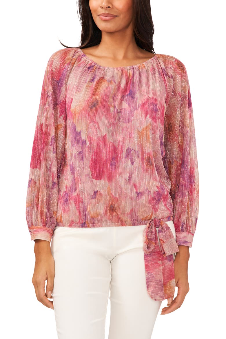 Metallic Floral Blouse, Main, color, BEIGE/PINK