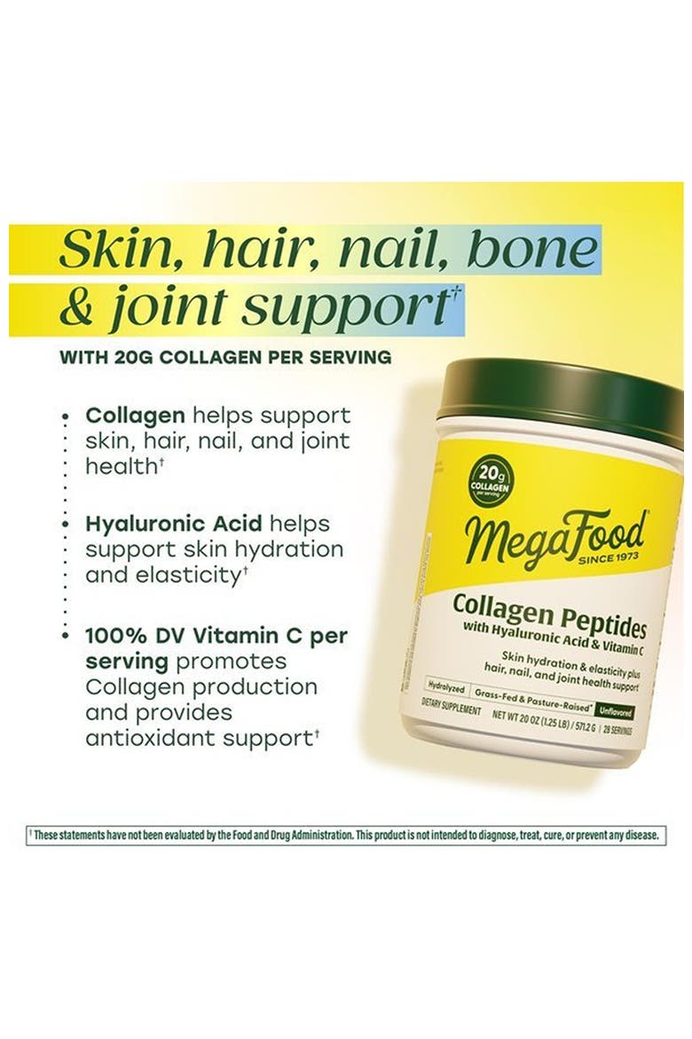 Collagen Peptides Powder with Hyaluronic Acid & Vitamin C, Grass-Fed Bovine, Unflavored, 20 oz, Alternate, color, None