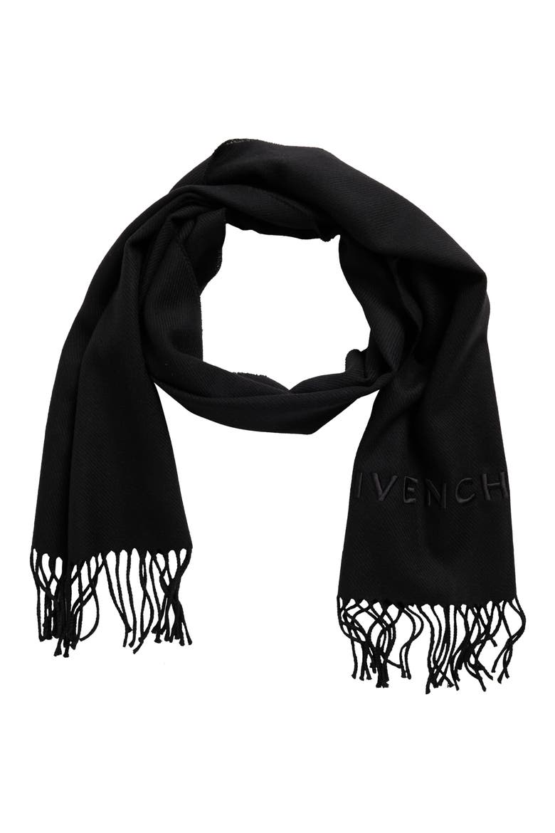 Logo Fringe Wool Scarf, Main, color, BLACK