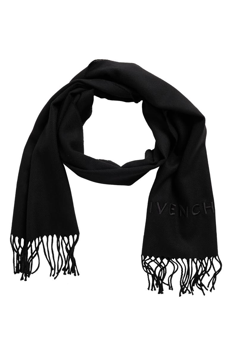 Givenchy Logo Fringe Wool Scarf, Main, color, 