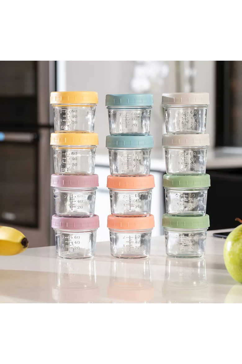 Glass Baby Food Storage Jars and Silicone Baby Spoons Set, Alternate, color, Tan