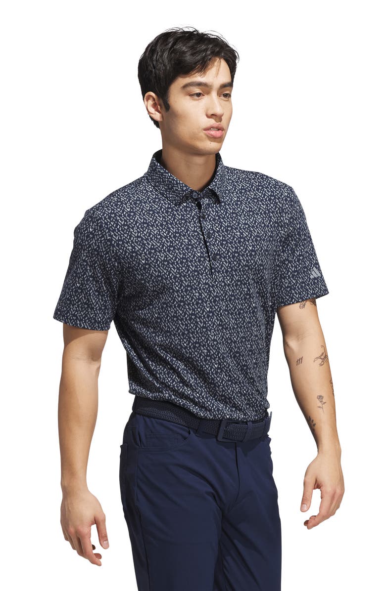 adidas Golf Micro Geometric Polo, Alternate, color, Collegiate Navy/ Grey Heather