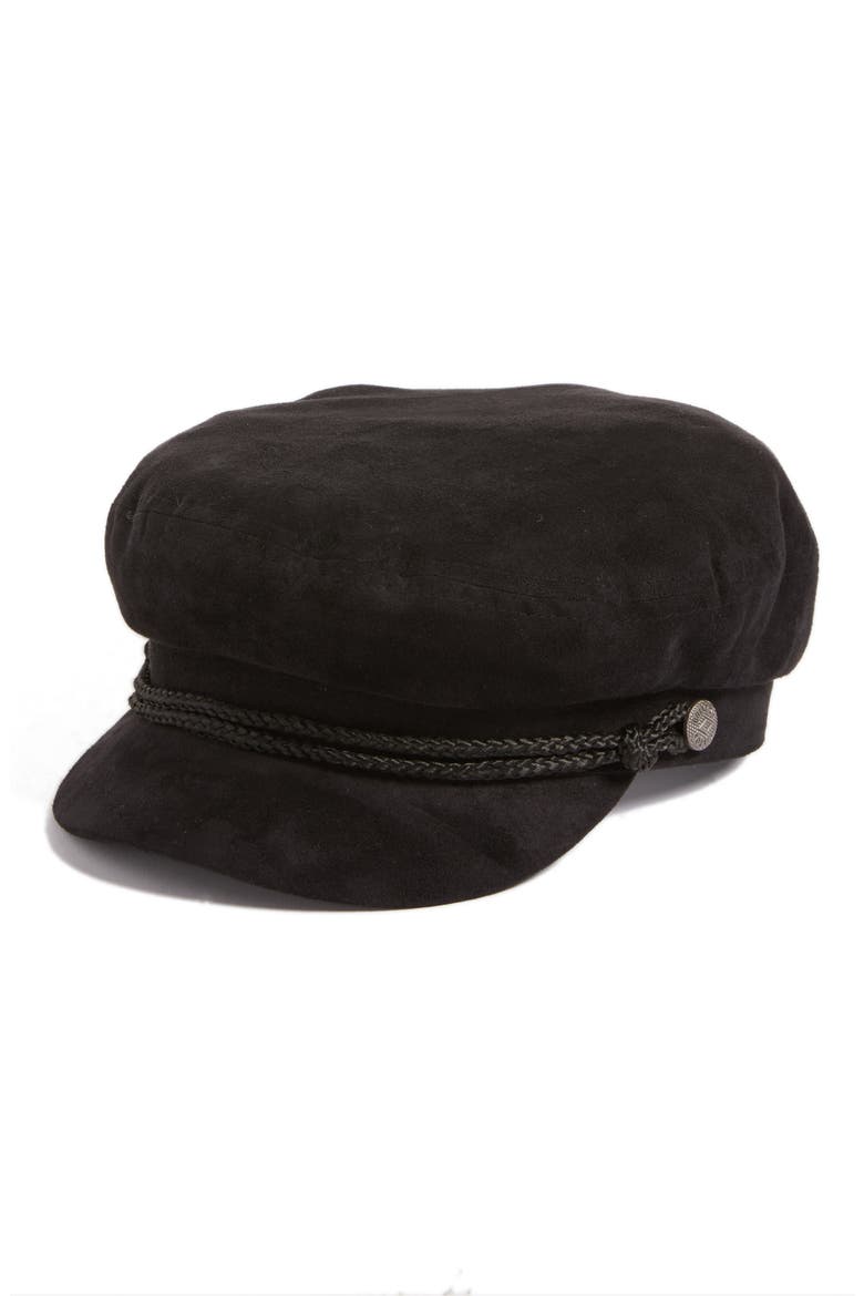 Fiddler Faux Suede Cap, Main, color, BLACK SUEDE