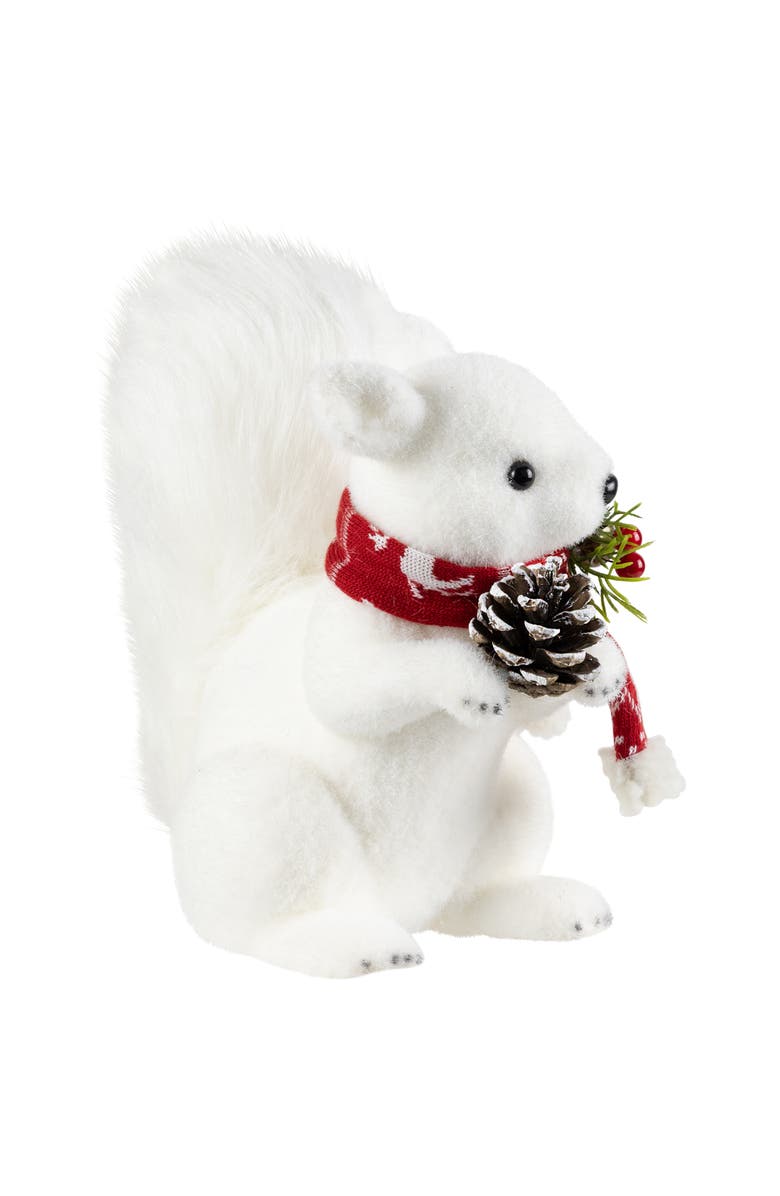 Northlight Winter Squirrel with Pinecone and Bell Christmas Figurine - 9" - White, Alternate, color, White
